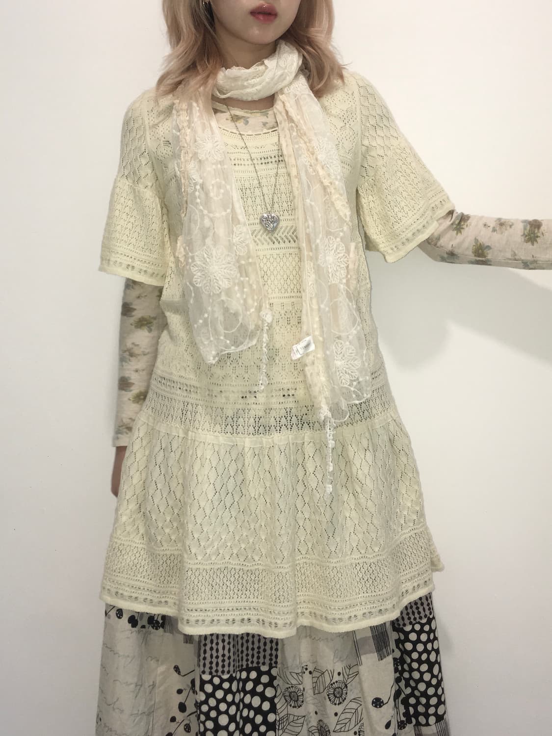 set)floral t+crochet knit ops + muffler 상품이미지3