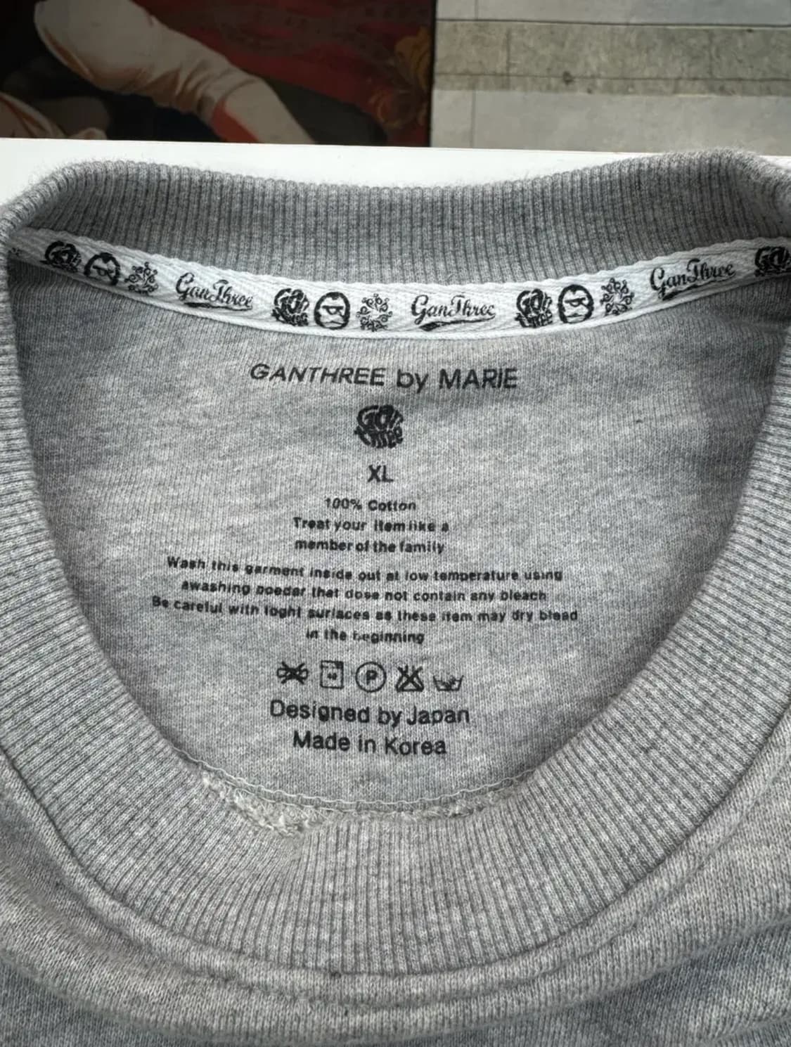GANThree by MARIE 타투캣 그래픽 맨투맨 스웻셔츠/그레이XL 상품이미지7