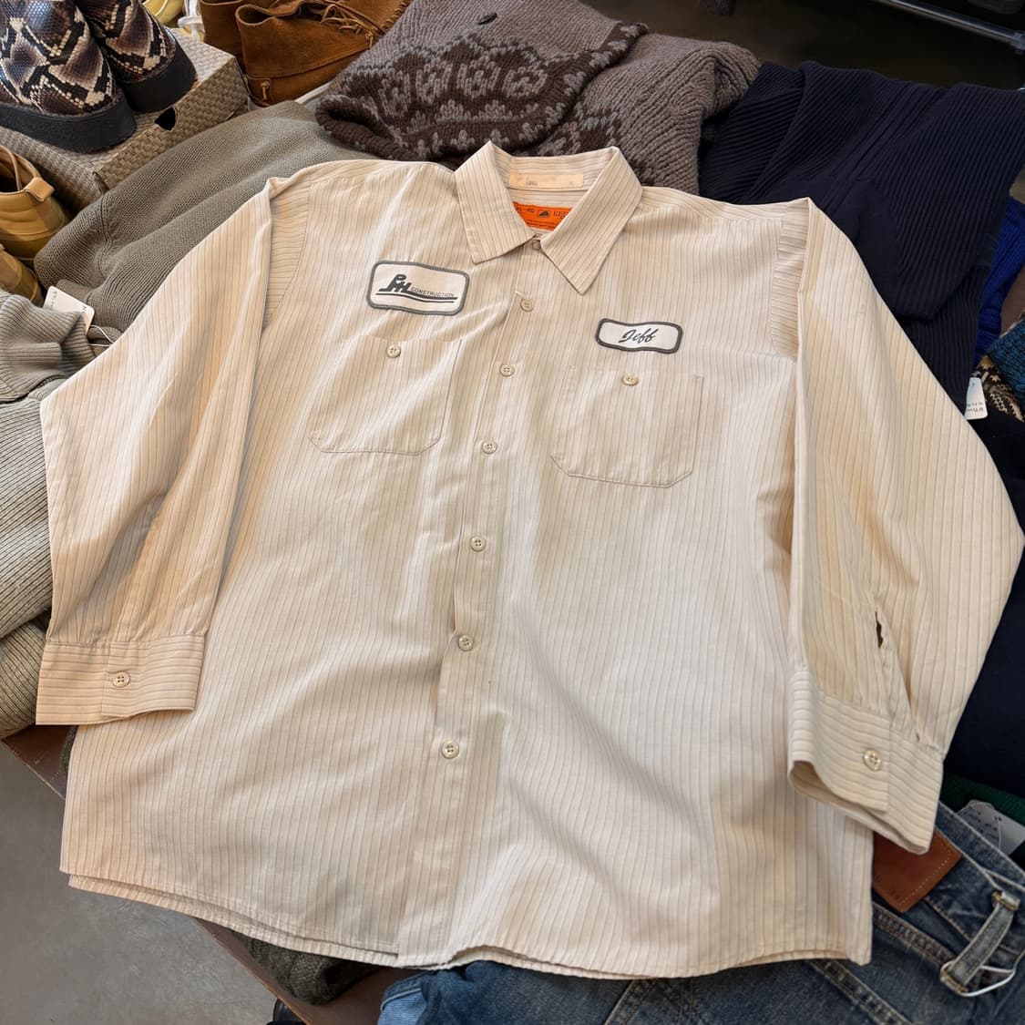 레드 캡 워크웨어 워크셔츠 스트라이프 패턴 XL XXL 상품이미지1