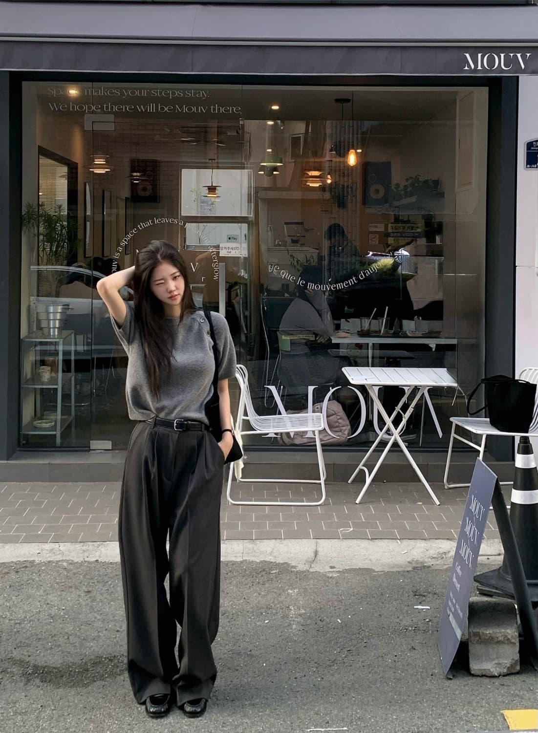 러브미우 니모 캐시미어 버튼 니트, 차콜 상품이미지2