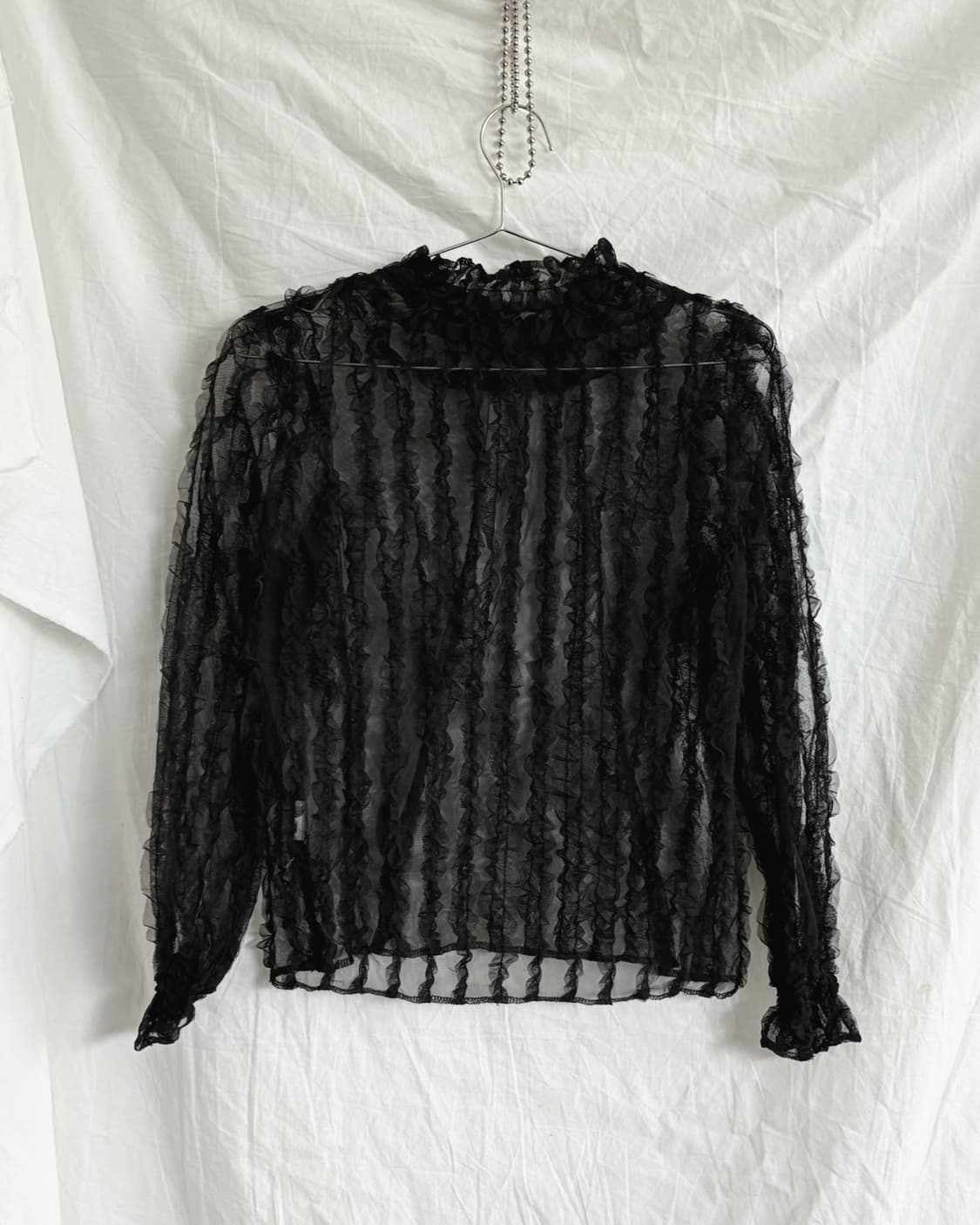 JPN VTG 셔링 스트라이프 시스루 롱슬리브 상품이미지5