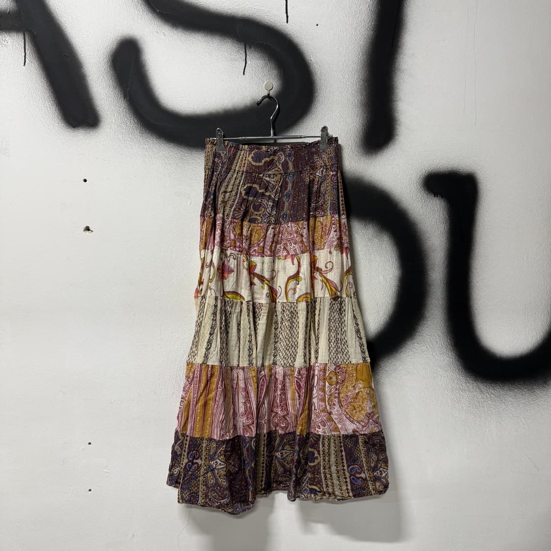 VTG 빈티지 보헤미안 히피 패치워크 캉캉 플레어 롱스커트 상품이미지1