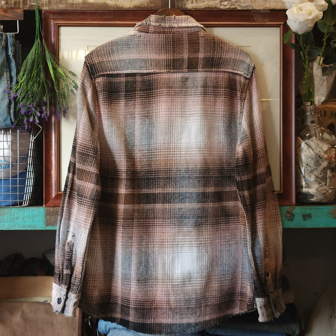 90s 빈티지 체크셔츠 헤비 플란넬 워크셔츠 썬페이딩 핑크 블랙 m 상품이미지2