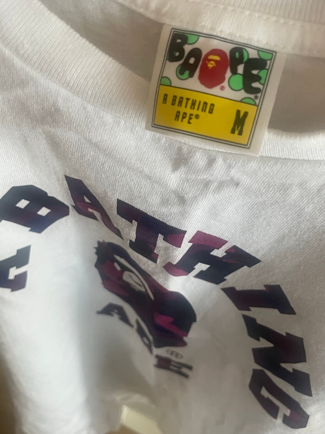 베이프 컬러 카모 컬리지 티셔츠 화이트 퍼플 M 상품이미지4