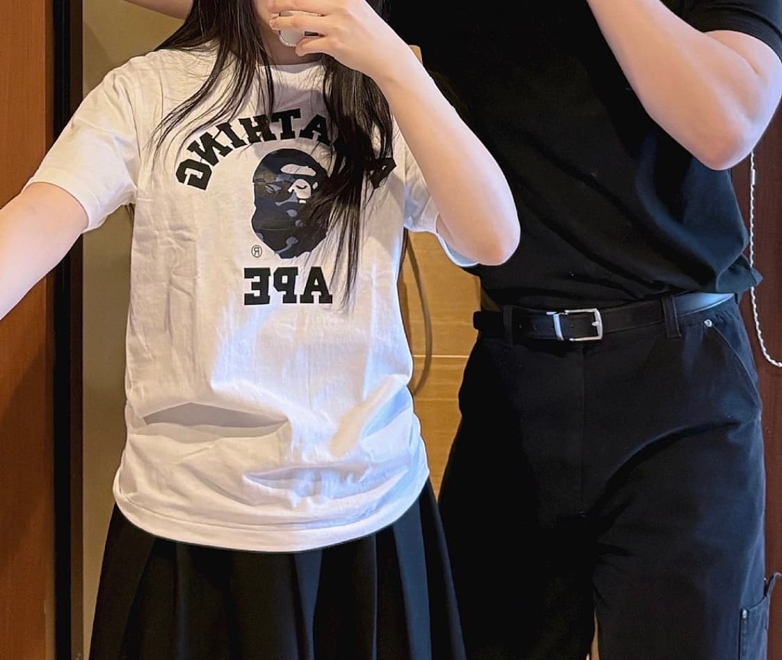 베이프 컬러 카모 컬리지 티셔츠 화이트 네이비 M 상품이미지1