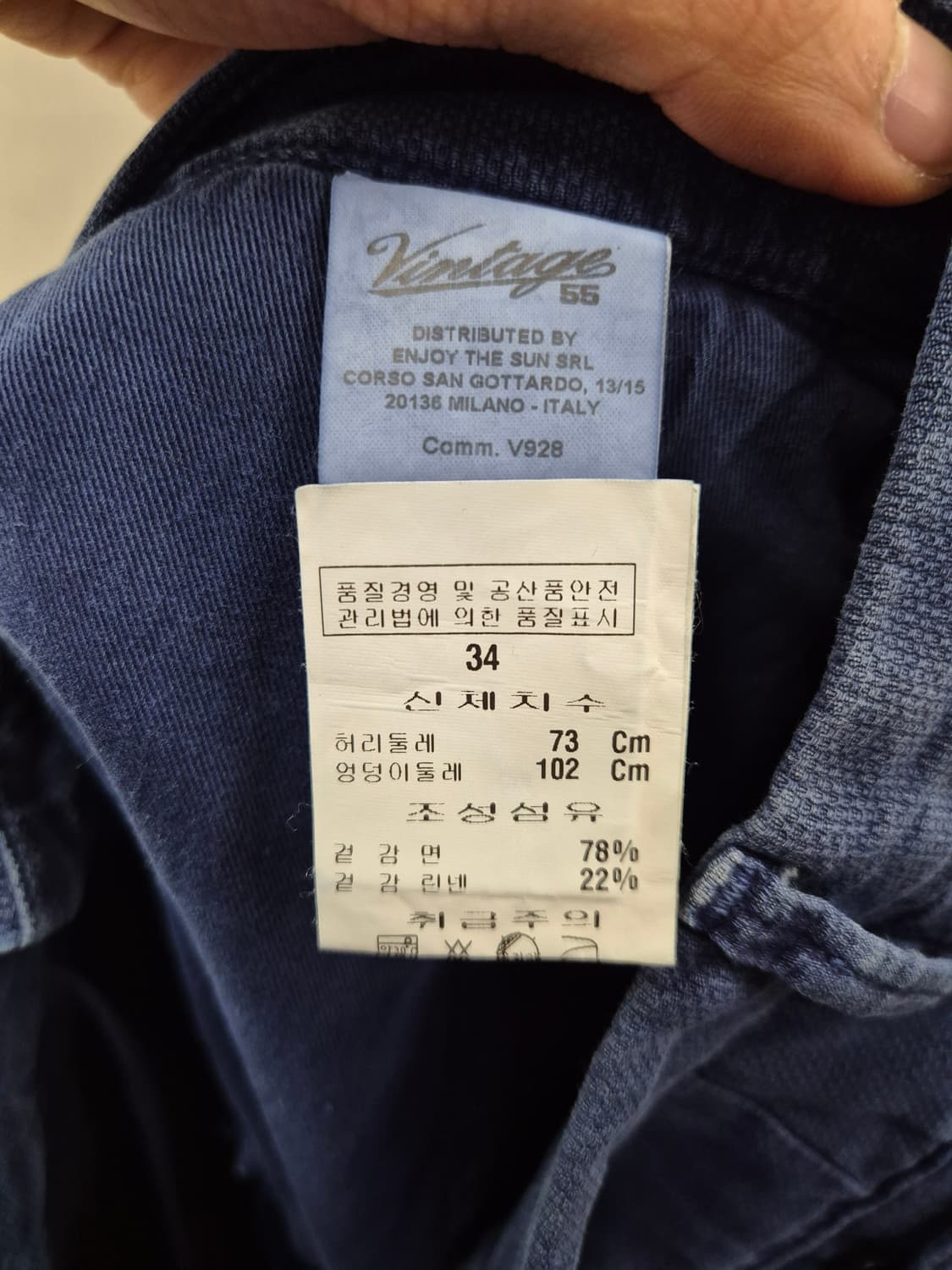 빈티지 55 카롯핏 네이비 반바지 34 상품이미지6