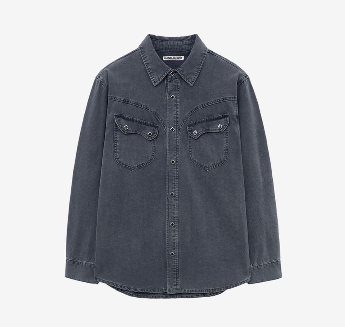 인사일런스 워시드 데님 웨스턴 셔츠 WASHED GREY L사이즈 상품이미지1