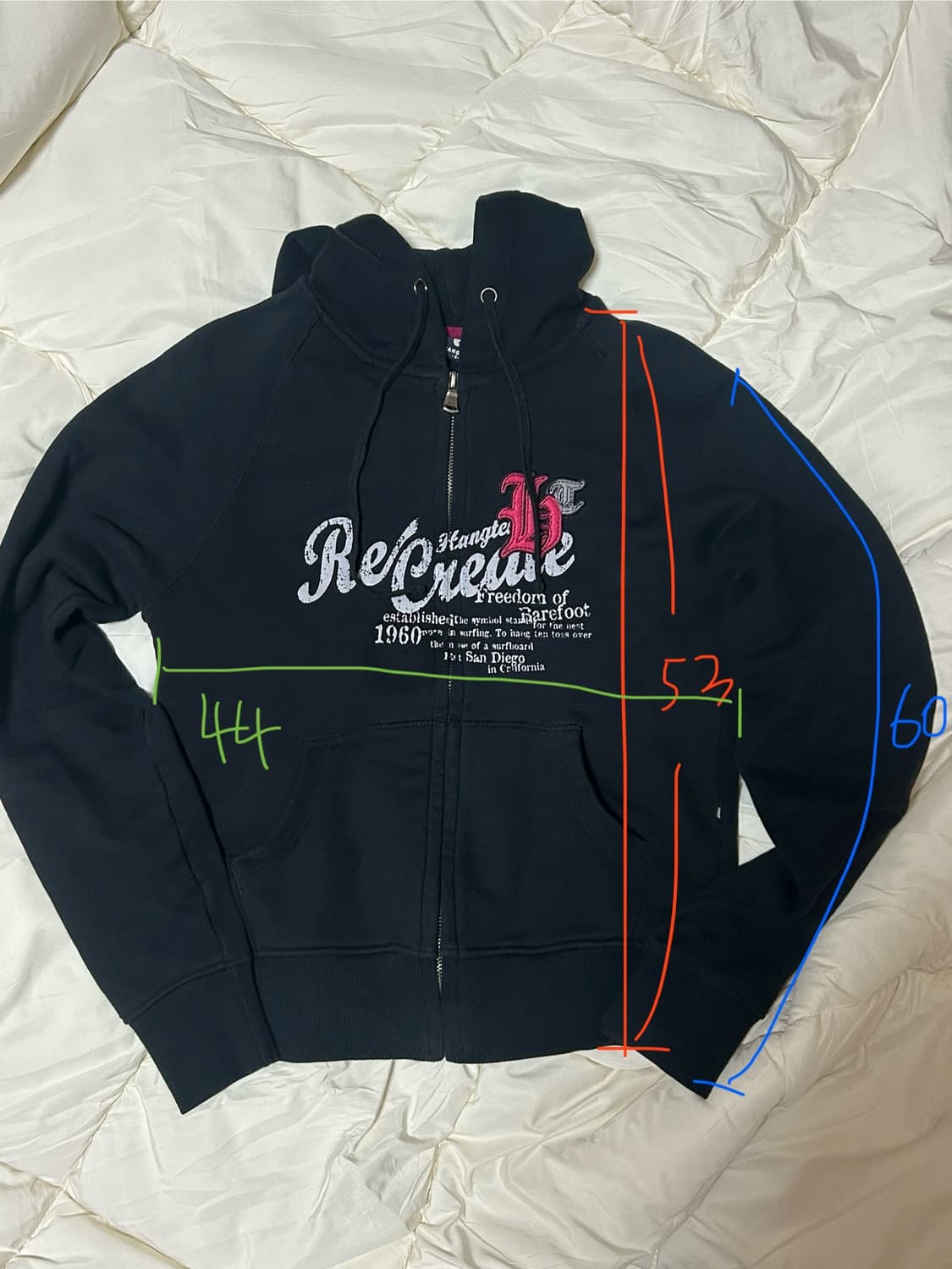 행텐 빈티지 패치 프린팅 후드집업 상품이미지5