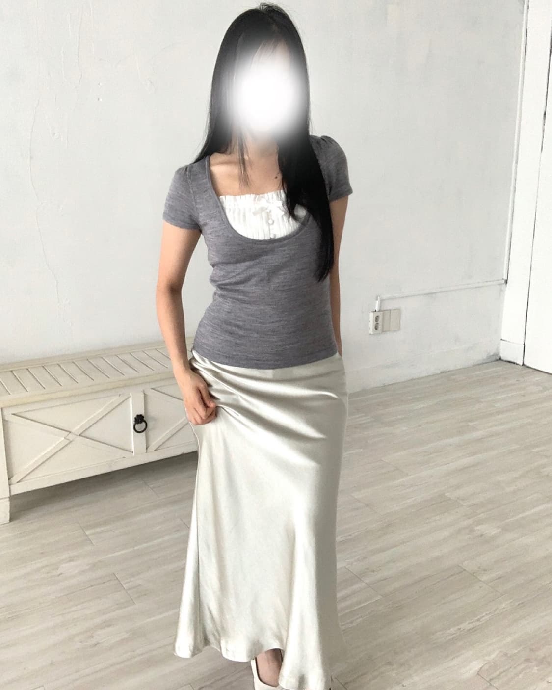 Mint Green Satin Maxi Skirt 상품이미지4