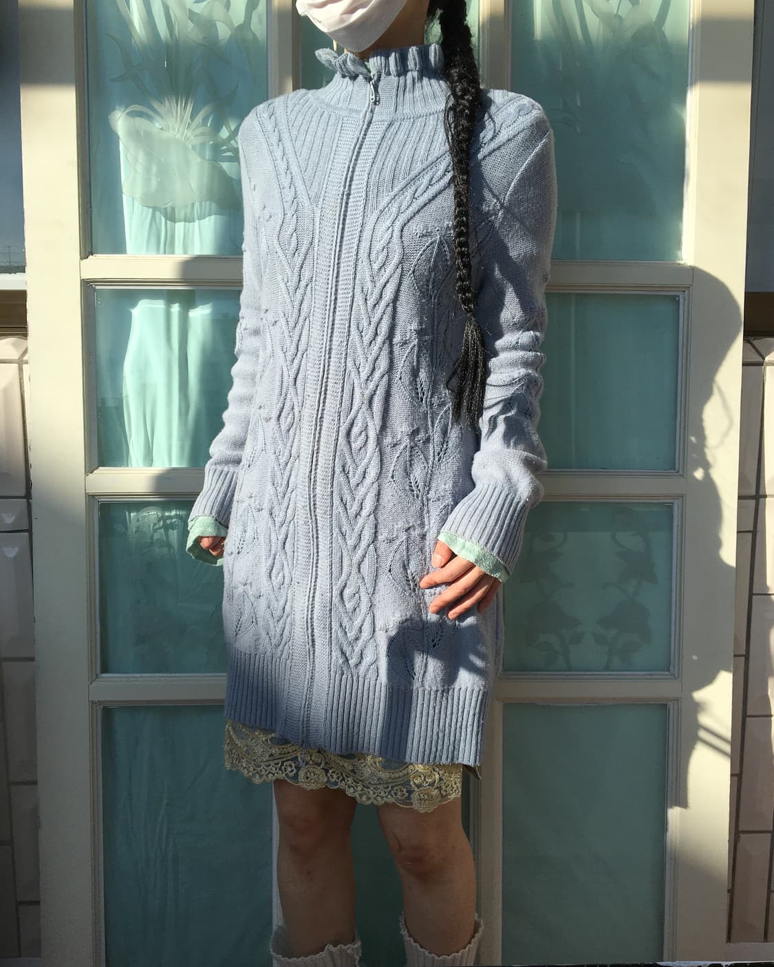 Cable pattern high neck knit zip up 상품이미지7