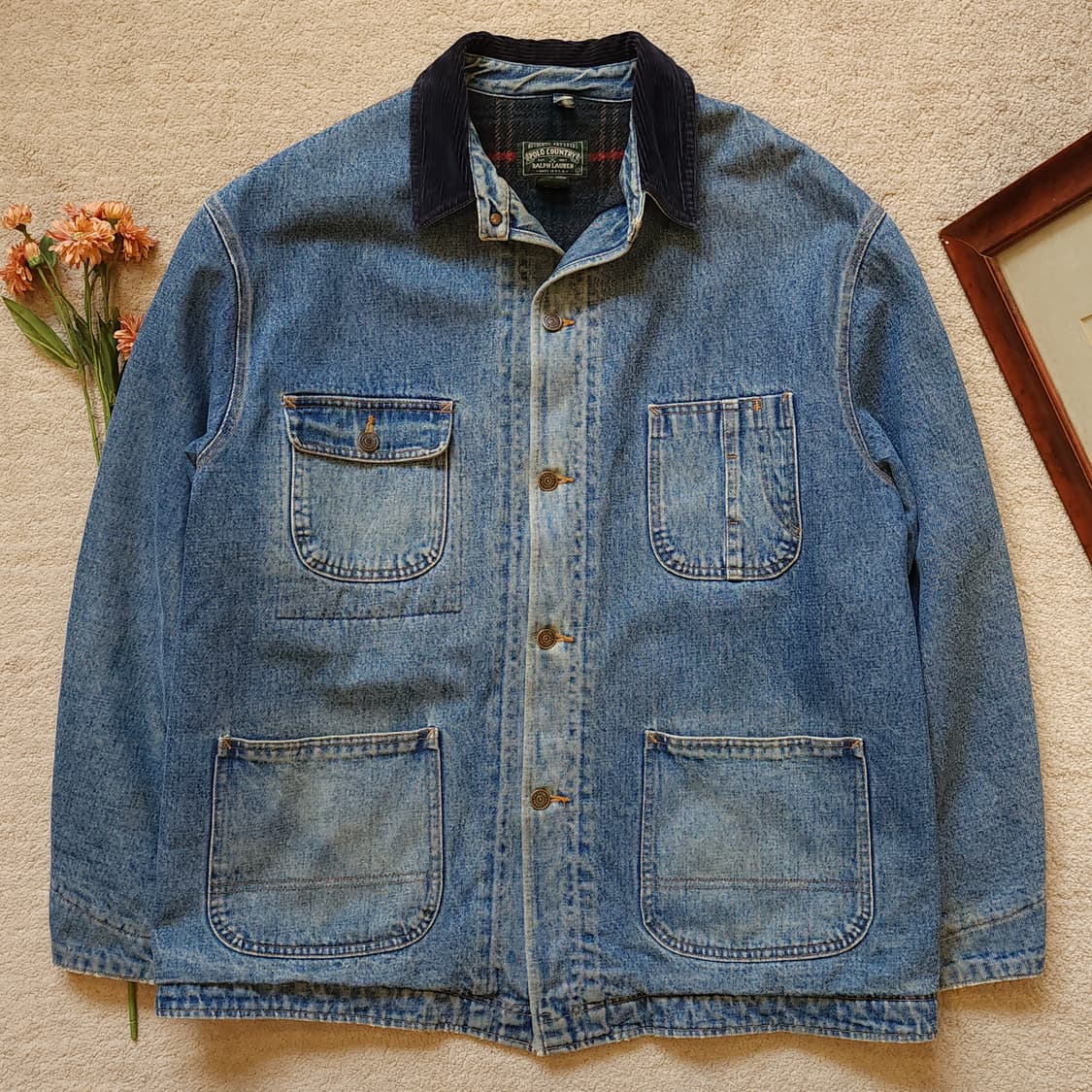 90s 폴로 컨트리 헌팅자켓 블랭킷 라이닝 데님 초어자켓 코트 L 상품이미지2