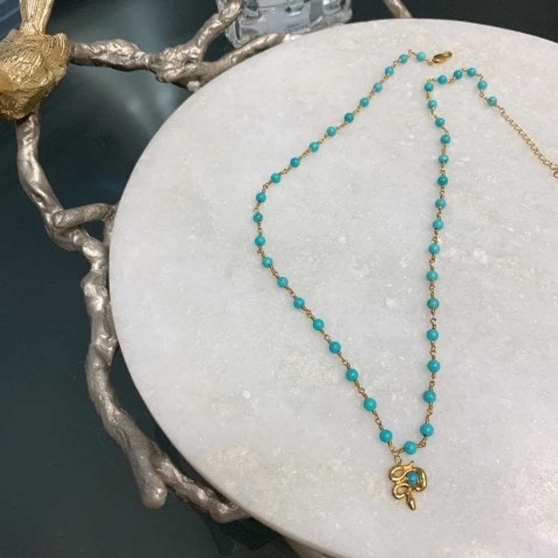 소윰 원석 비즈 목걸이(터키석) 상품이미지1