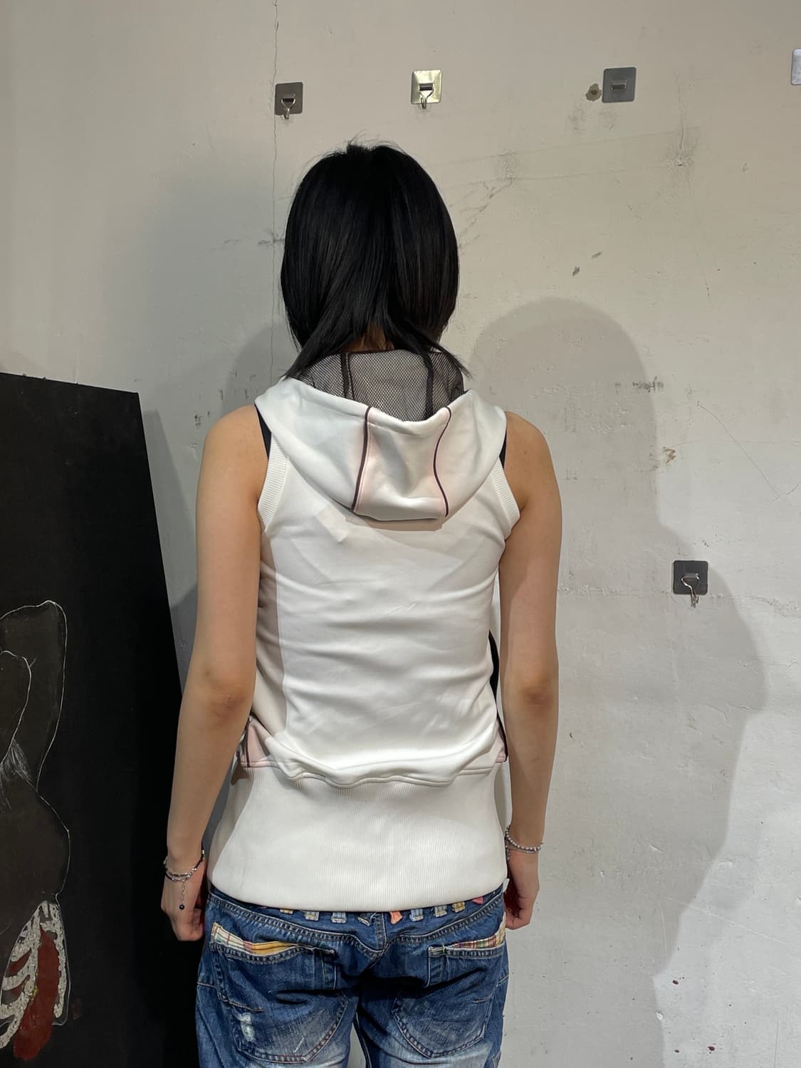 빈티지 y2k 화이트 글리터 펑크 후드 베스트 조끼 S 상품이미지6