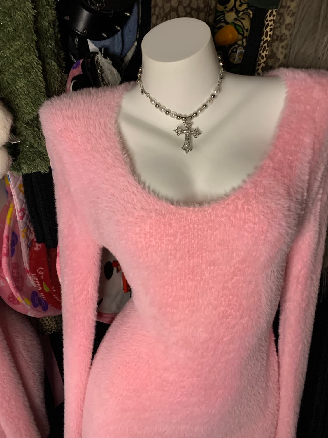 히메갸루 퍼 앙고라 핑크 니트 원피스 상품이미지2