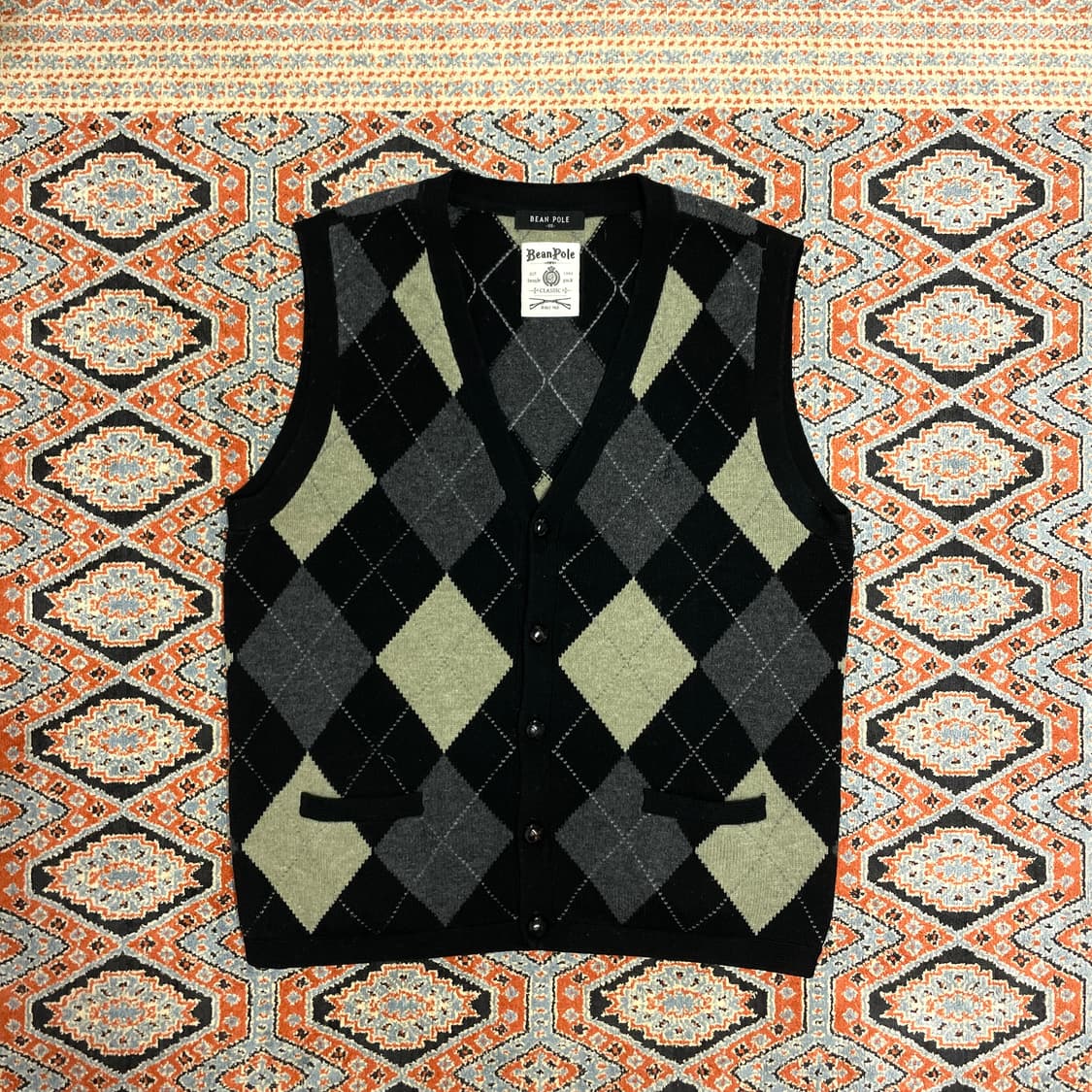 빈폴 그레이 아가일 울 니트 조끼 남성105 상품이미지1