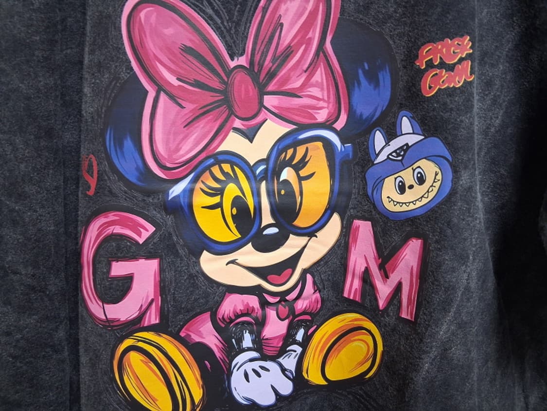 페이디드 차콜(먹색) 먹물 워싱 미니 케릭터 티셔츠XL 상품이미지4