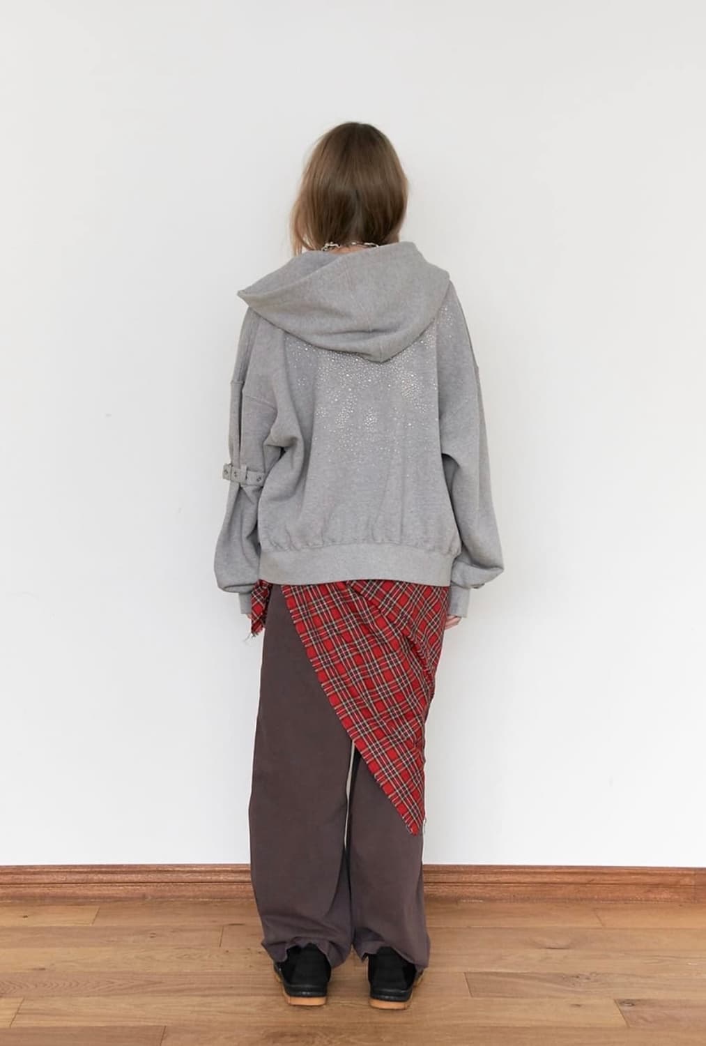 Dared 데어드 백 스터드 후드집업 그레이 상품이미지3