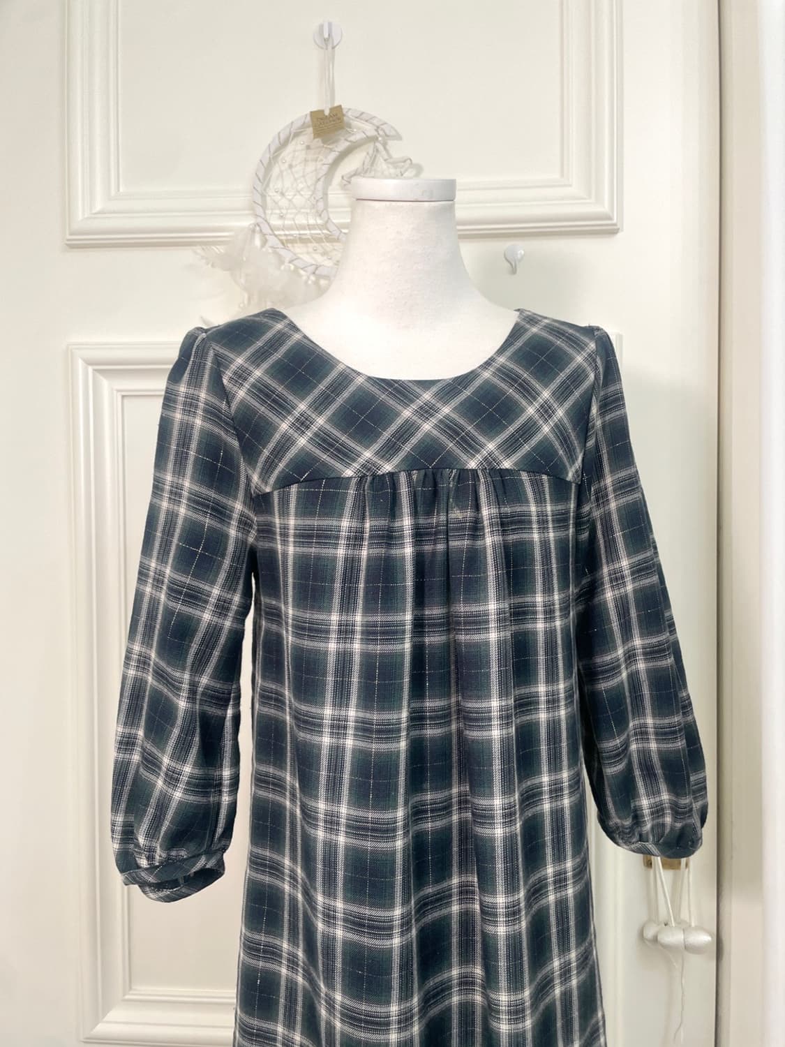 EARTH navy glitter check puff shirring m 상품이미지2