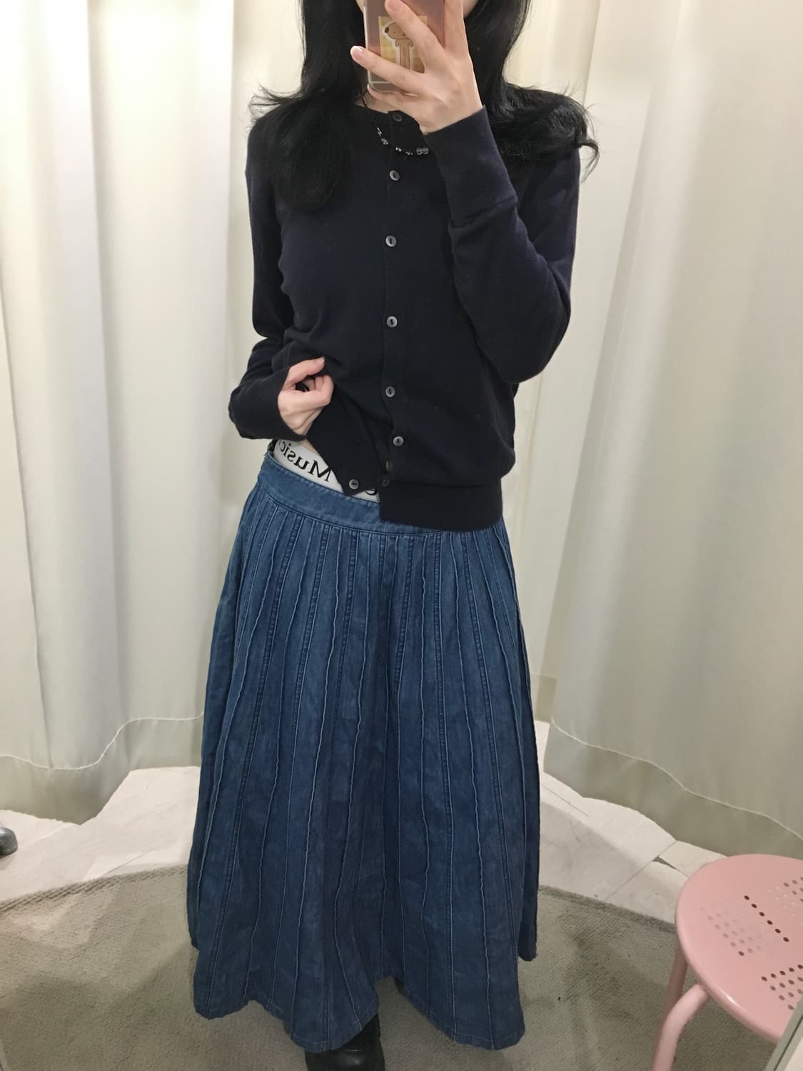 panel top stitch denim skirt 상품이미지4