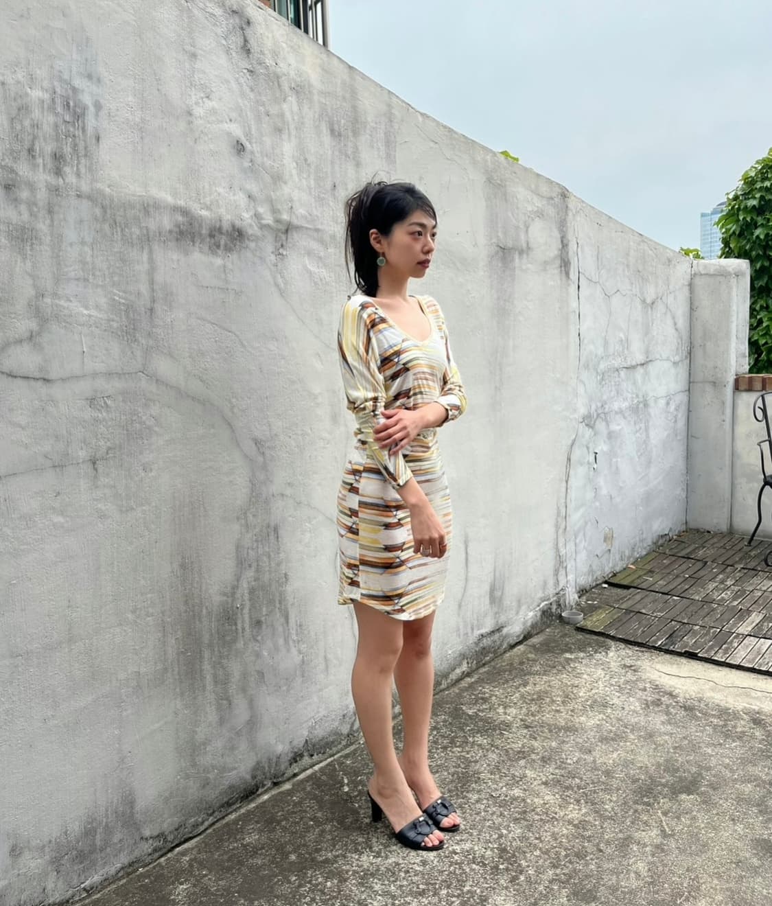 yellow pattern dress 상품이미지1