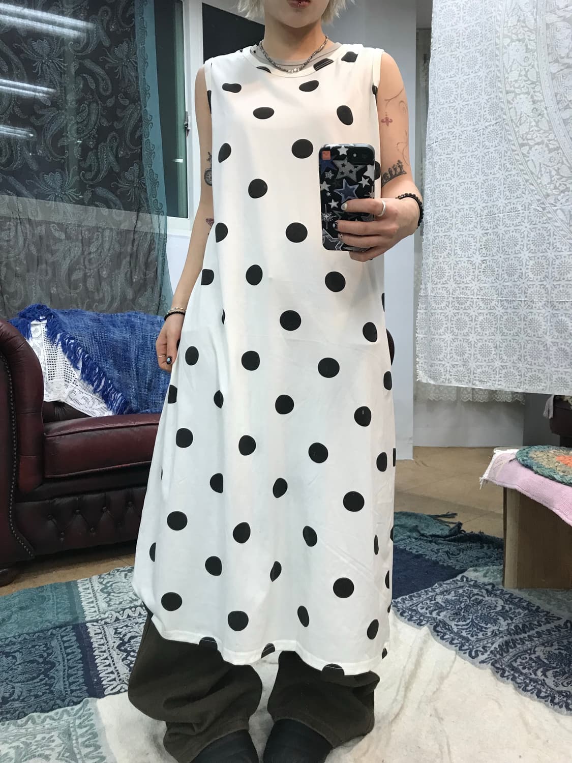 빈티지 여성 도트 민소매 원피스 상품이미지1