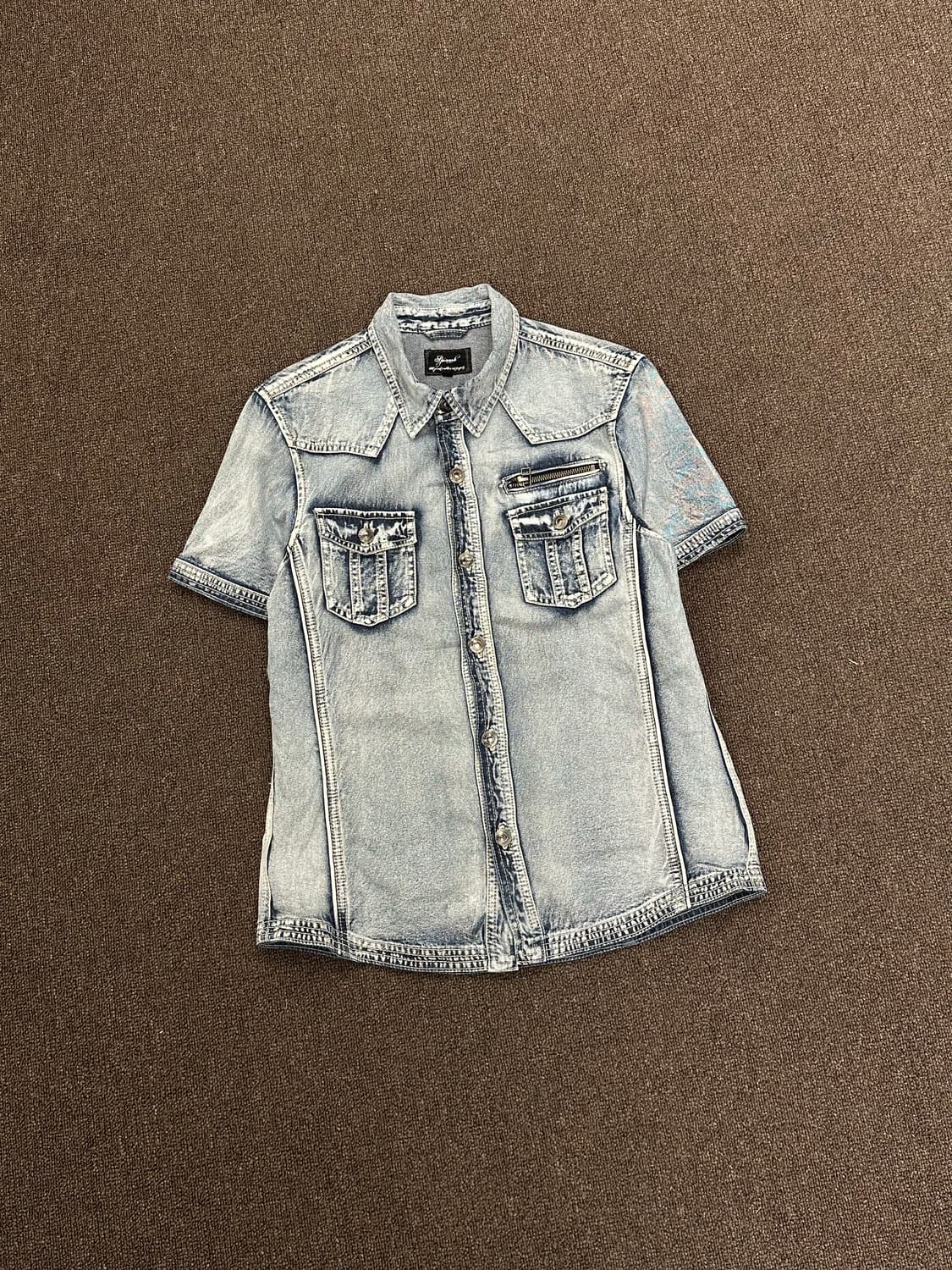 L)Japanese vintage 워싱 반팔 데님 셔츠 자켓 상품이미지3