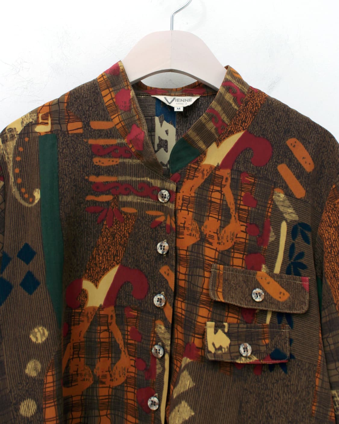 일본 빈티지 에스닉 패턴 차이나 카라 넥 블라우스 상품이미지3