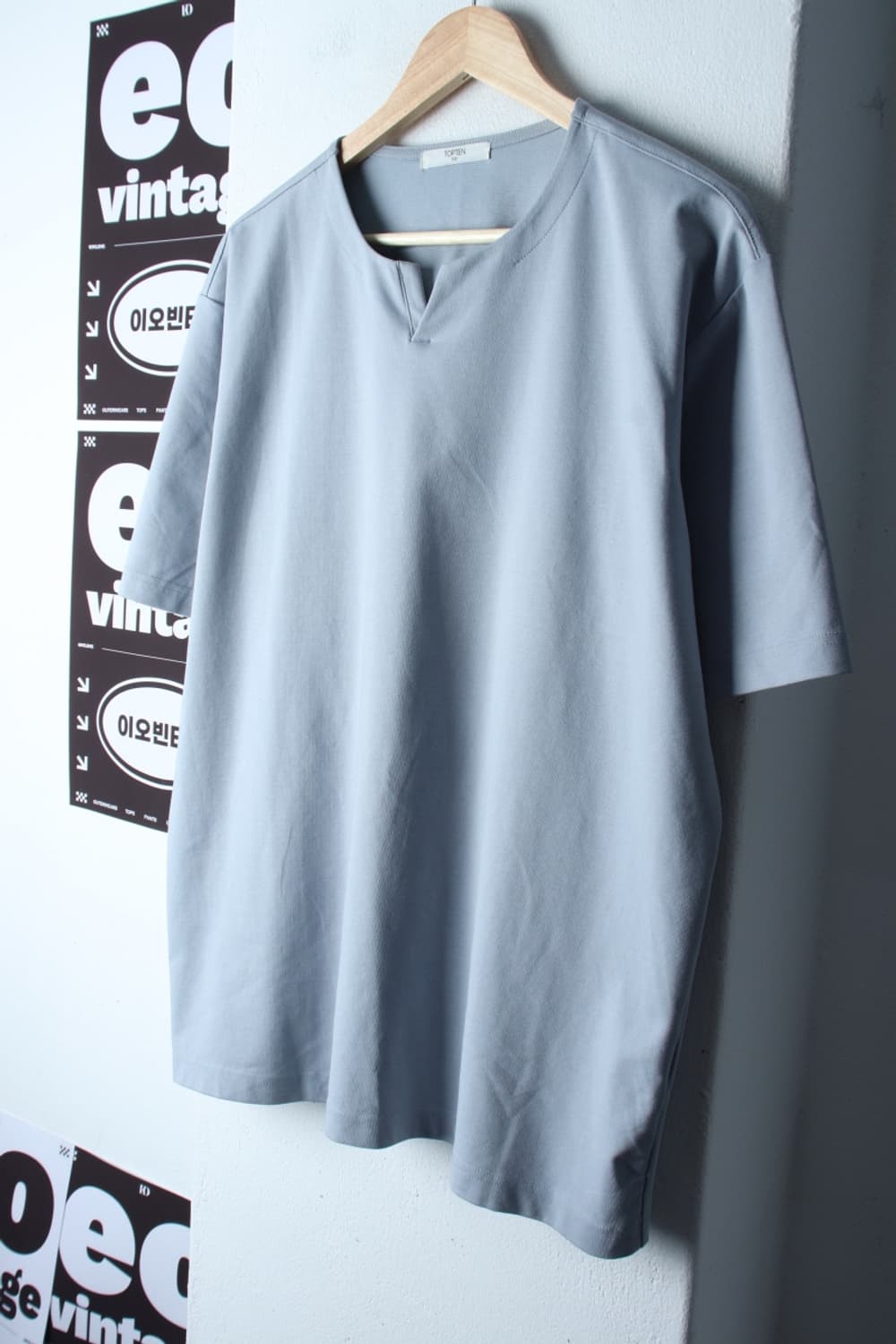 (2XL) 탑텐 반팔 티셔츠 빅사이즈 브이넥 연블루-H32367 상품이미지1