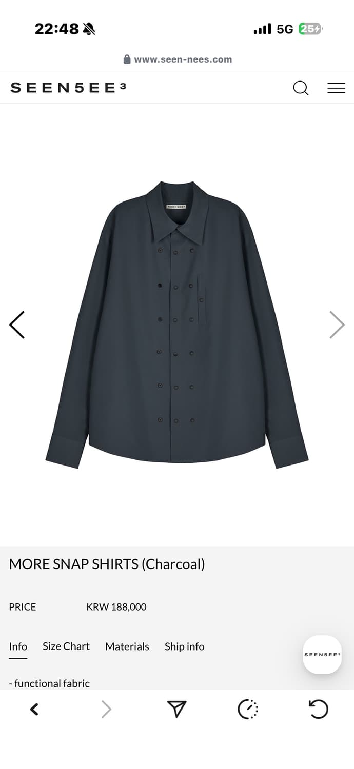 seen5ee3 MORE SNAP SHIRT CHARCOAL 상품이미지2