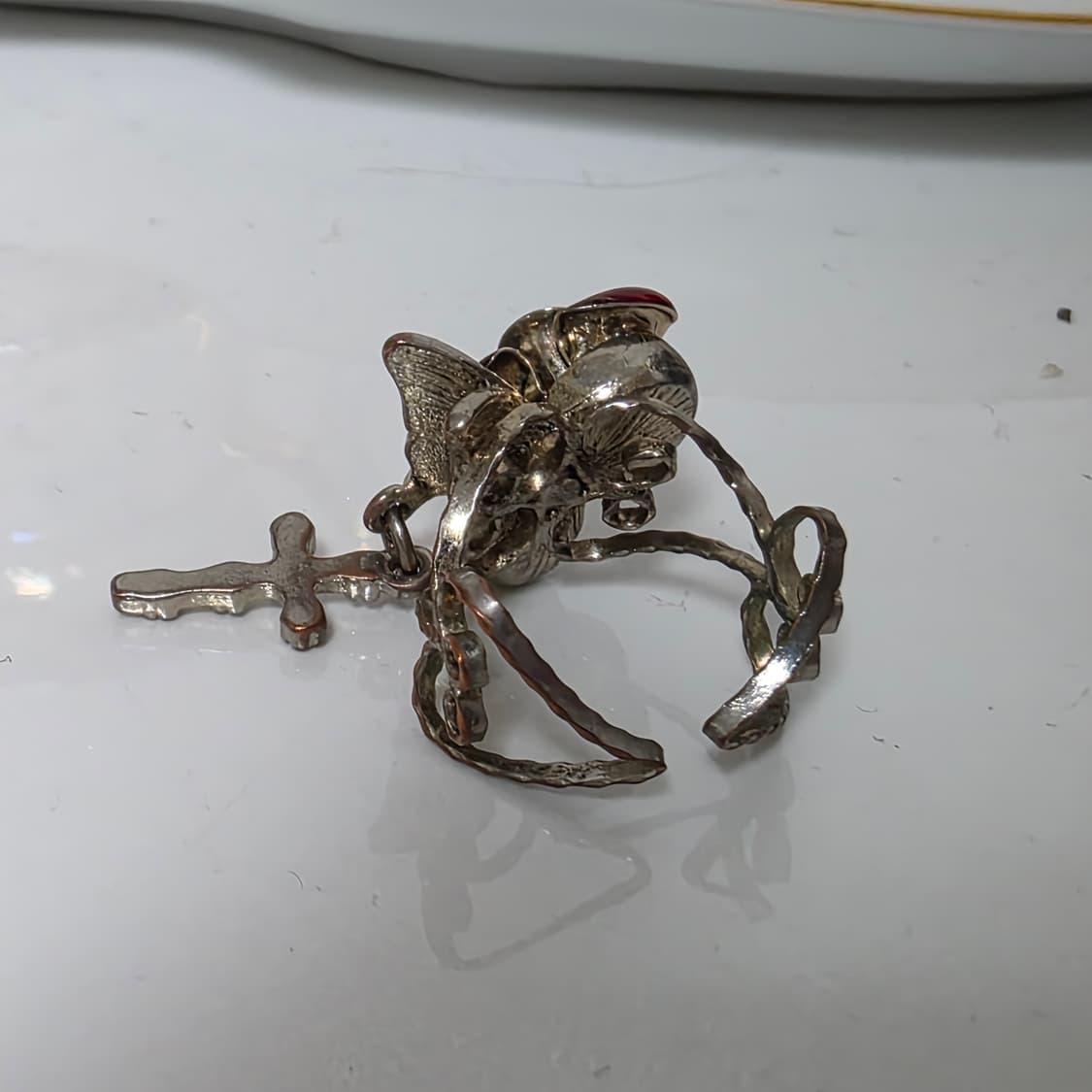 엑시즈팜 앤틱 골동품 고전 일본빈티지 장미 십자가 나비 큐빅반지 상품이미지3