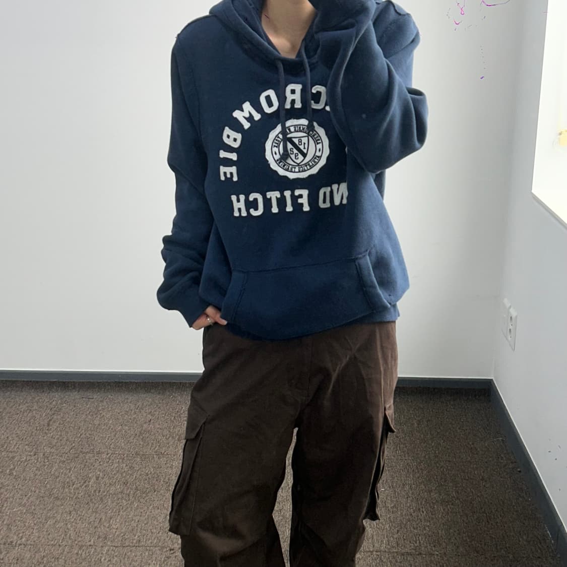 Abercrombie 아베크롬비 스펠아웃로고 네이비 후드티 상품이미지1