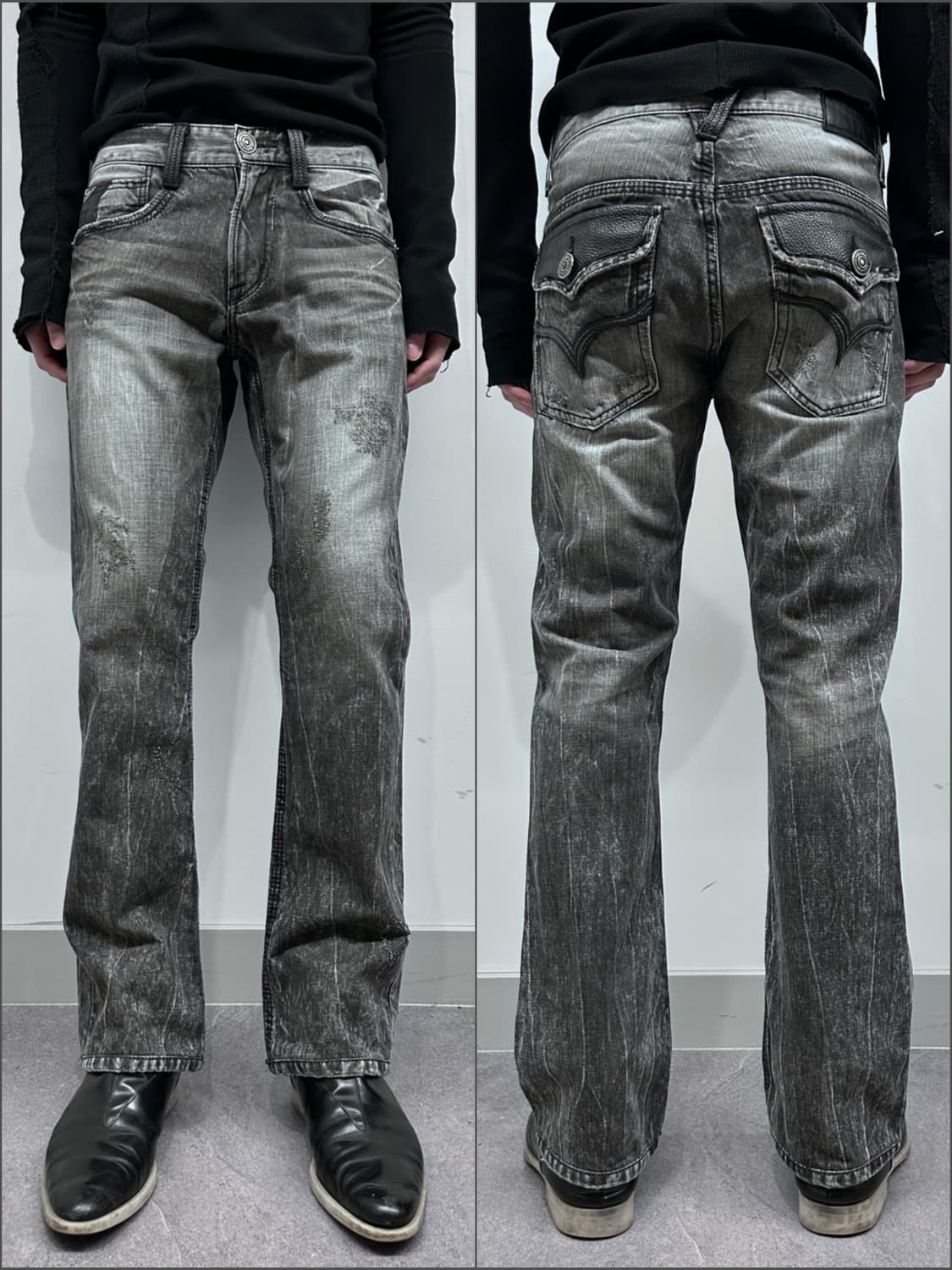 레더 패치 워싱 데님 상품이미지1