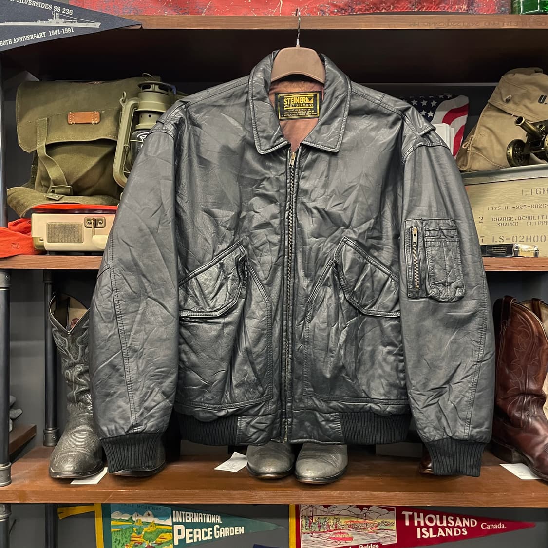 90s STEINER 서독 플라이트 밀리터리 폴리스 가드 가죽 자켓 상품이미지1