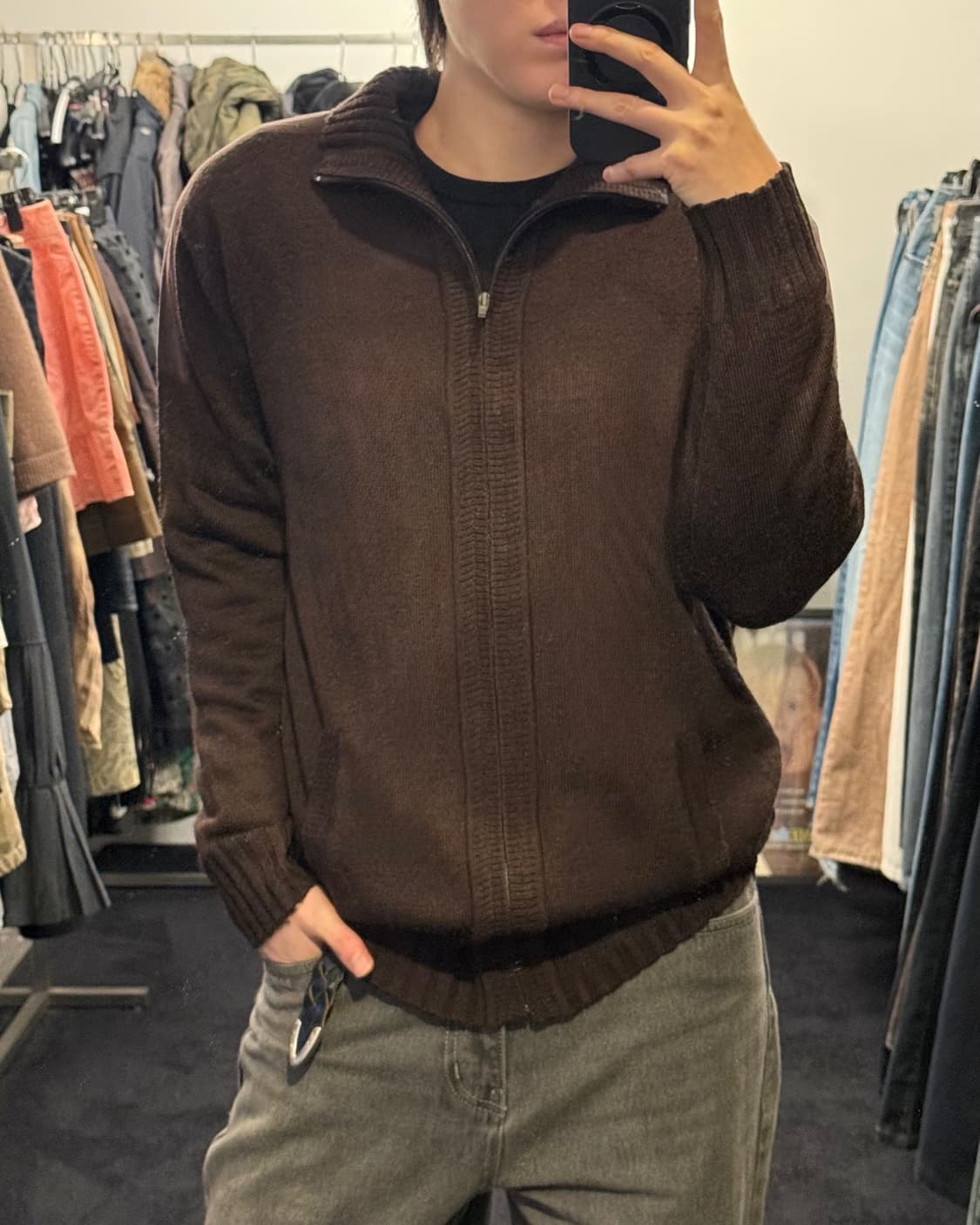 아르마니 익스체인지 밀리터리 브라운 갈색 울 니트 집업 스웨터 스웨이드  상품이미지2