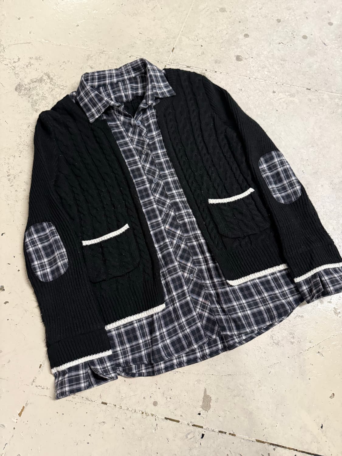 shirt layered elbow patch cardigan 상품이미지5