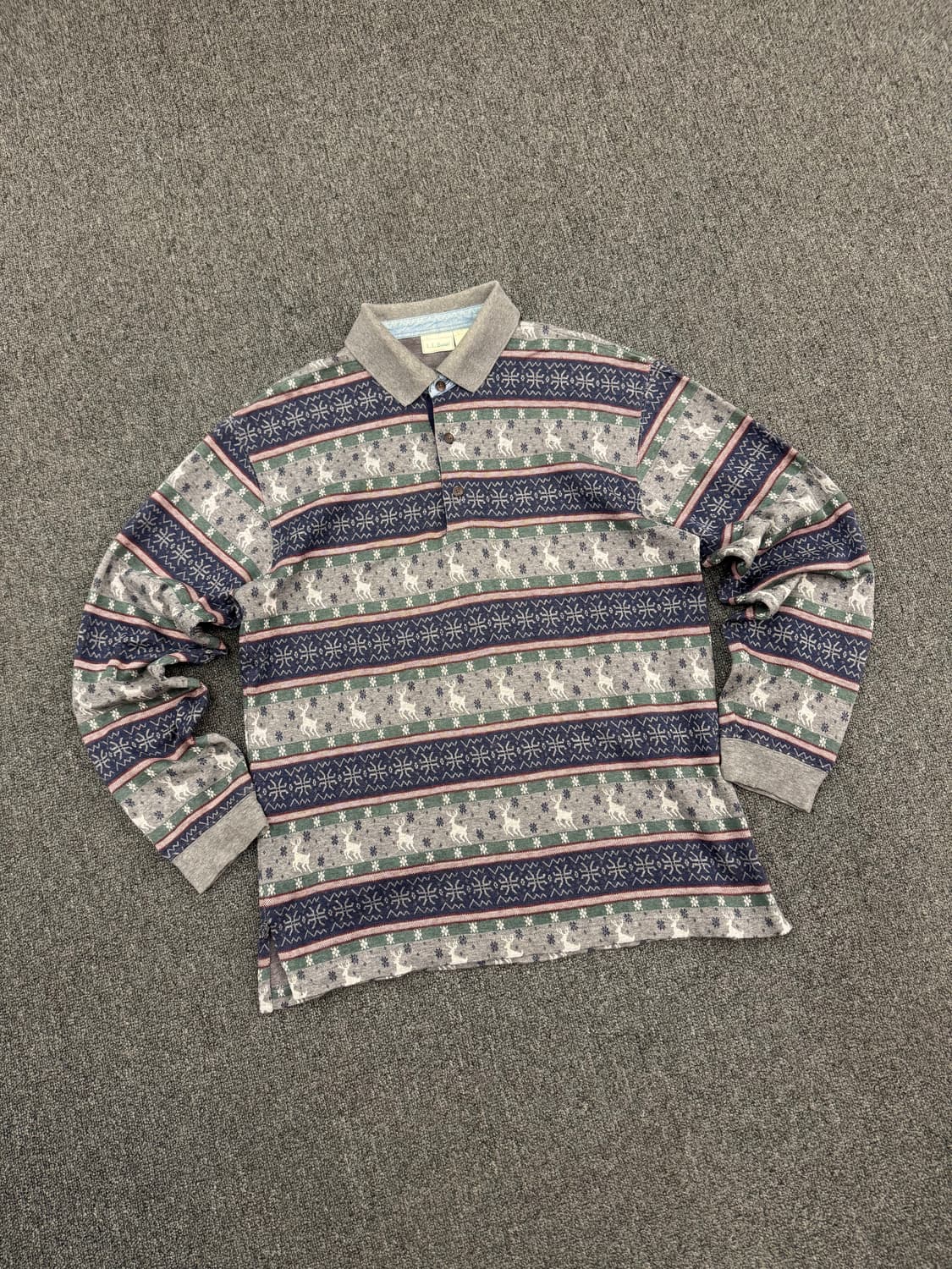 OS)LL bean 빈티지 노르딕패턴 롱슬리브 카라티 상품이미지1