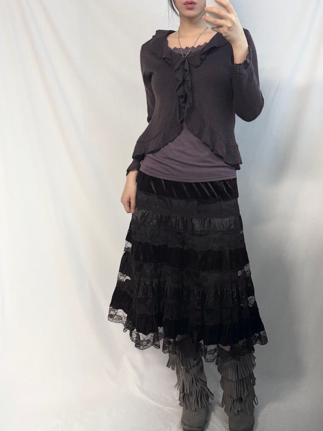 로사체리 러플 디테일 가디건 슬리브리스 2pcs SET 상품이미지4