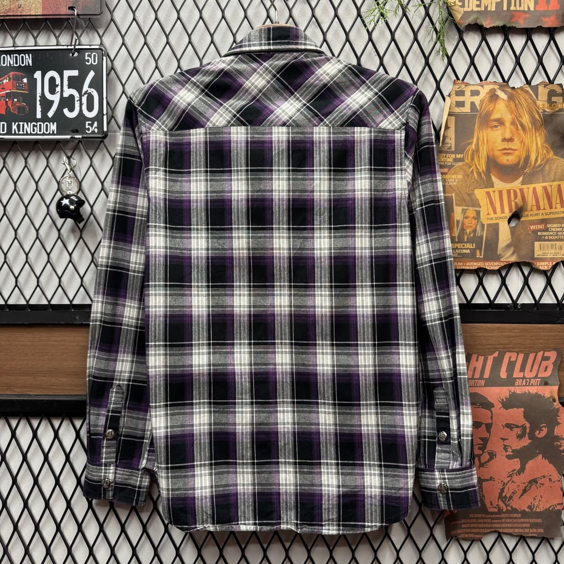 JPN VINTAGE 체크 패턴 셔츠 전면 버클 투포켓 퍼플 상품이미지2