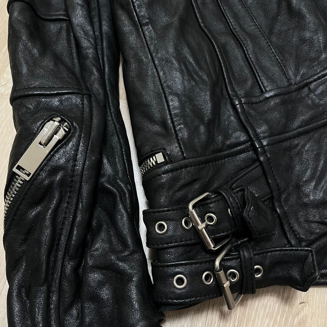 남성 천연 양가죽 더블 라이더 가죽자켓 L(100) 상품이미지9