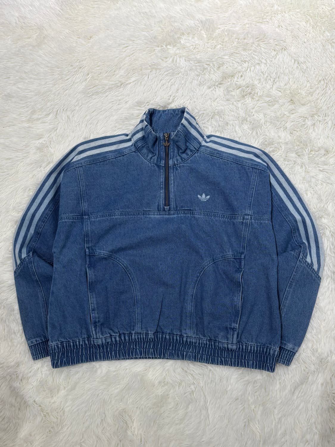 아디다스 삼선 데님 반집업 자켓 상품이미지3