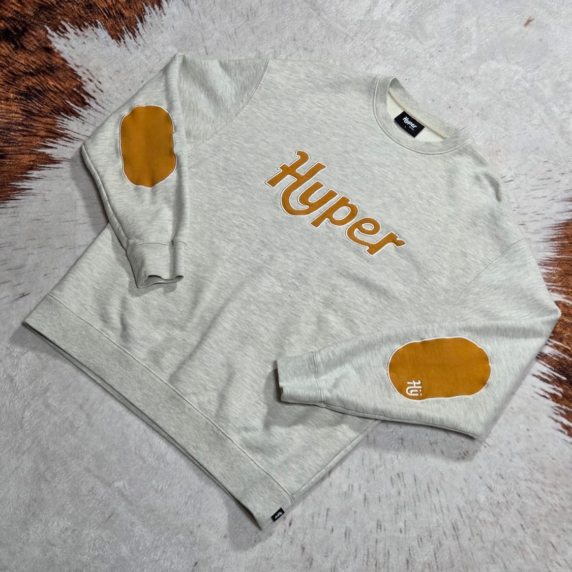 레터링 자수 패치 멜란지 코튼 맨투맨 상품이미지1