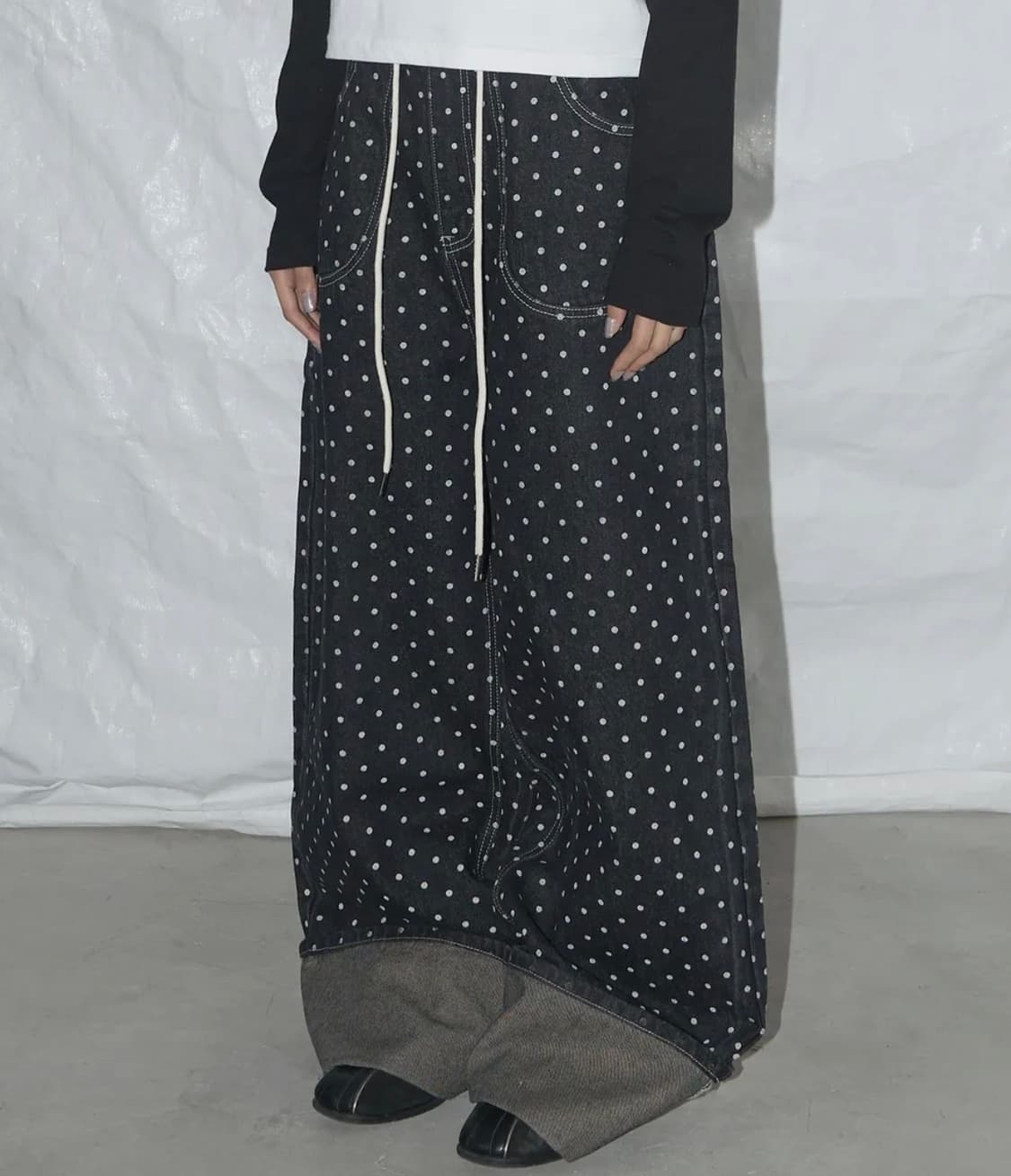 팬시클럽 롤업 도트 데님팬츠 상품이미지1