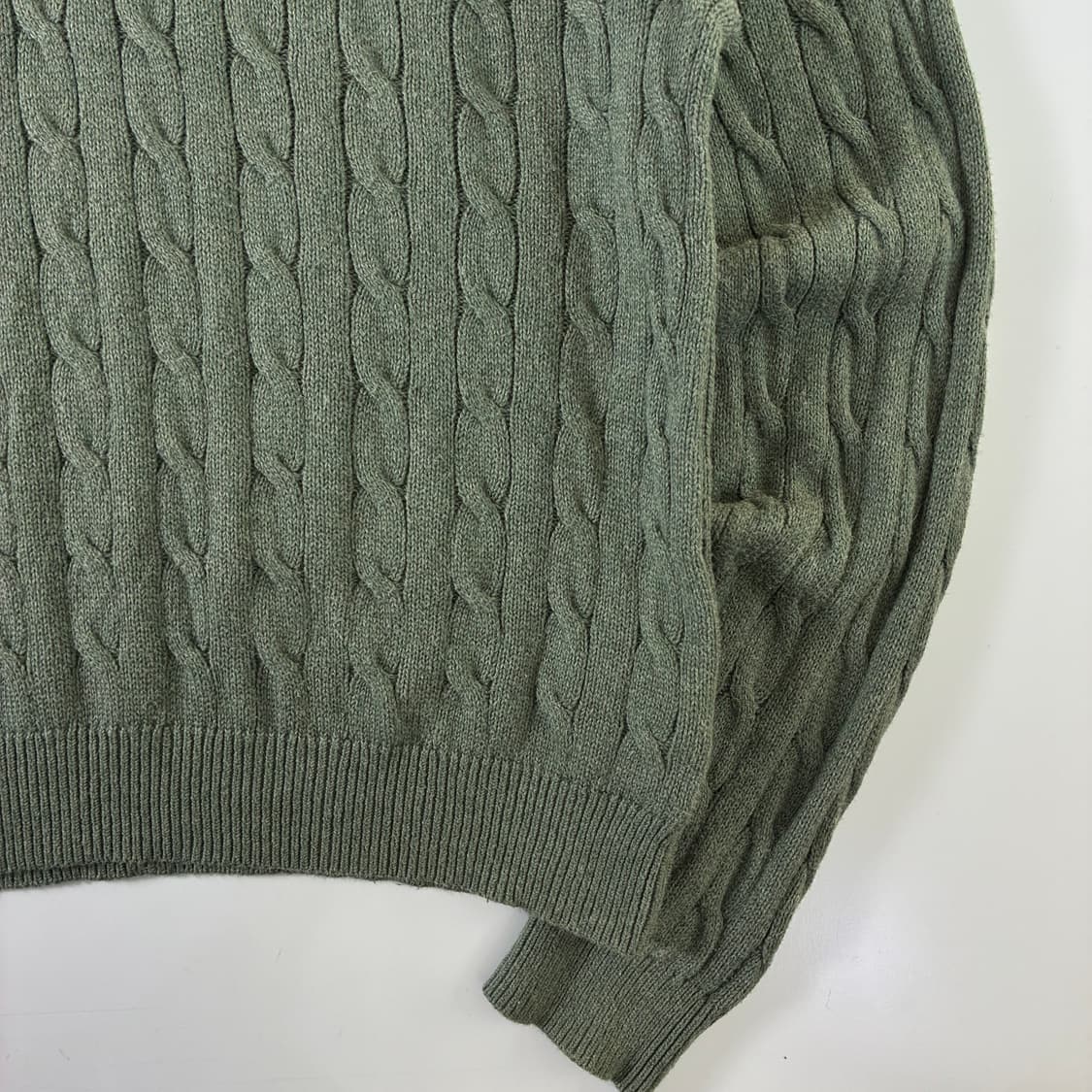 Polo  폴로 랄프로렌 자수 코튼 카키 반집업 꽈배기 니트  상품이미지4