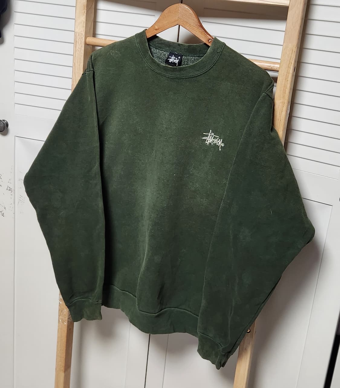 XL 스투시 80S 딥카키올리브 오버핏 맨투맨 상품이미지2