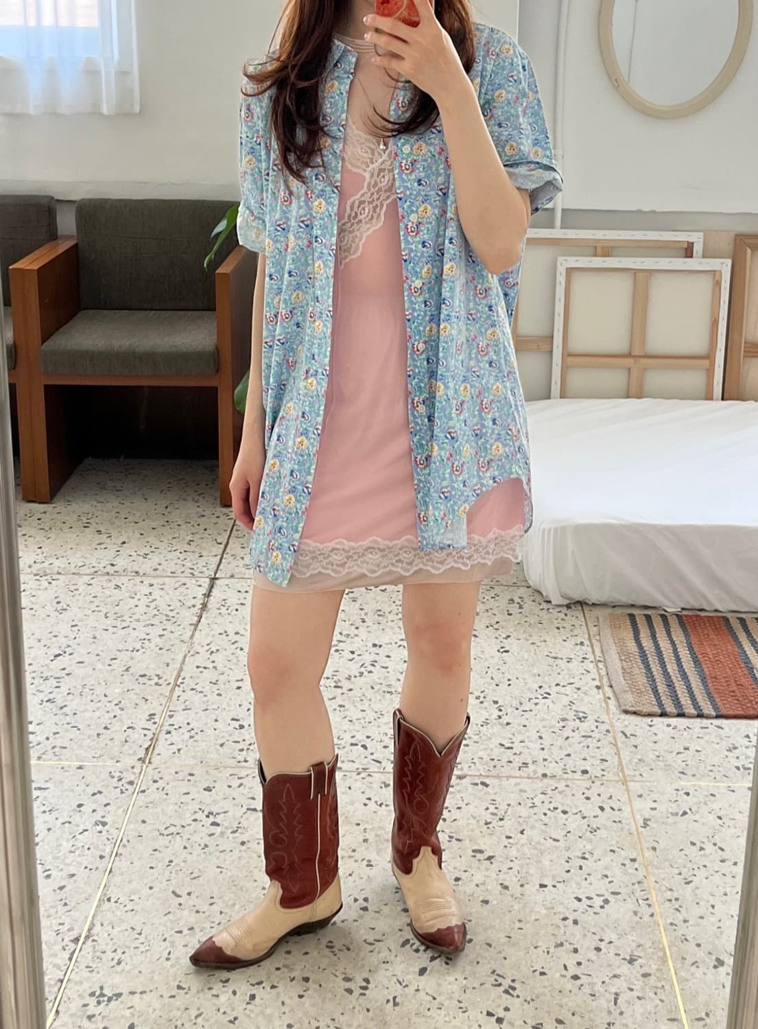 Pink Lace Slip Dress 상품이미지2