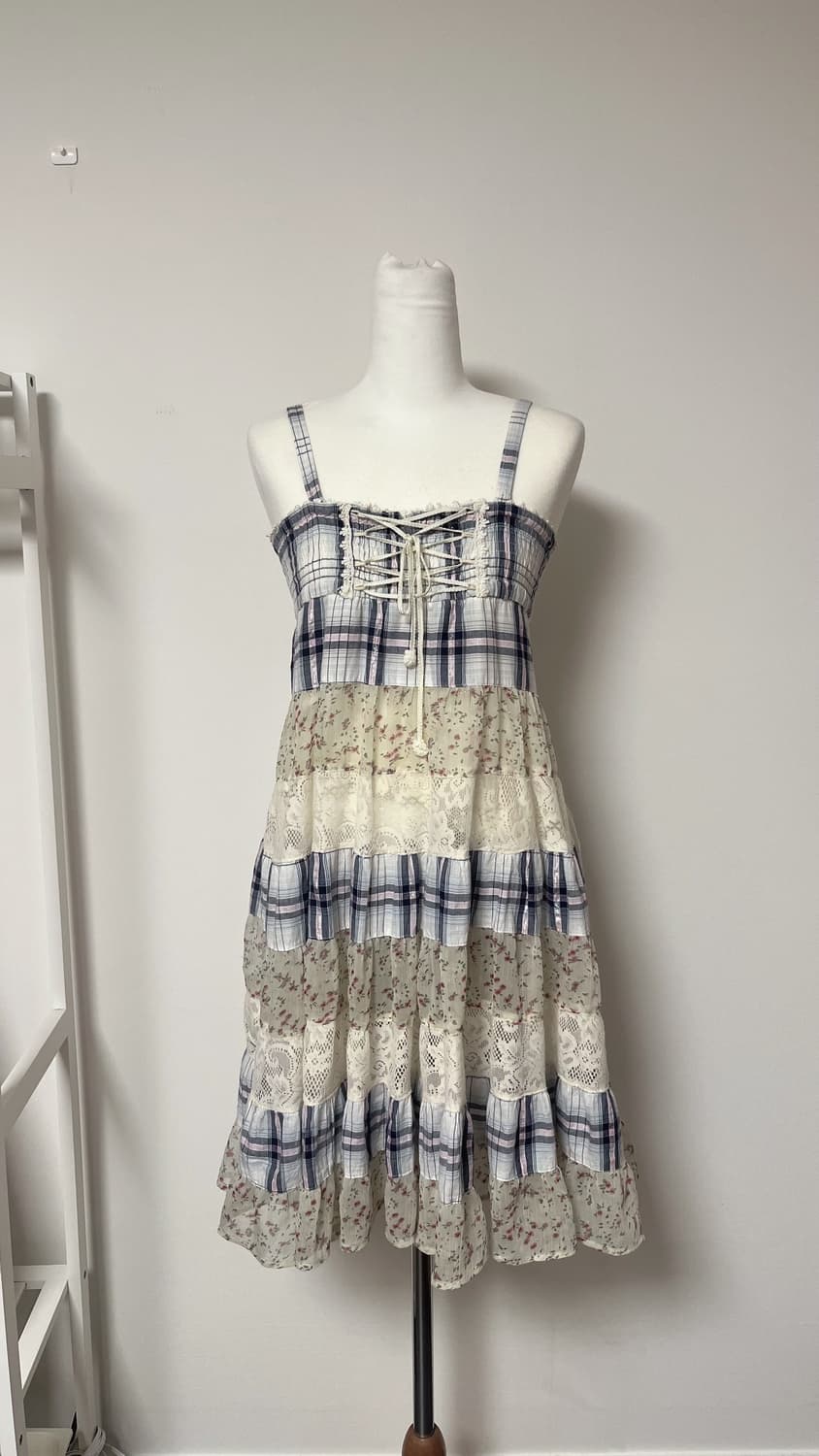 가격제시)일본빈티지 대대장 모리걸 가로패치 시나기 아일렛 패치원피스 상품이미지1