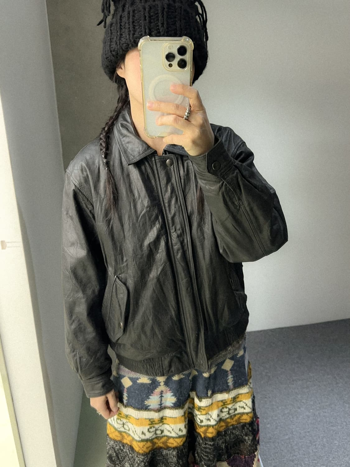 black leather bomber jacket 상품이미지4