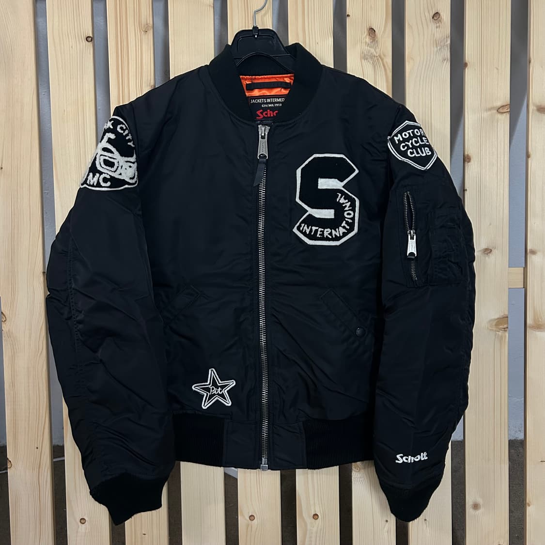 (S~M) Schott 쇼트 인터내셔널 블랙 봄버 자켓 상품이미지1