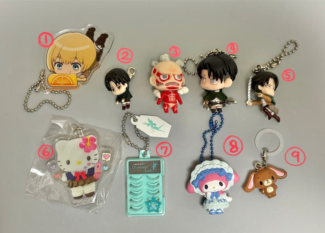 진격거 리바이 산리오 키티 마이멜로디 쿠로우사 가챠 키링 메지루시 상품이미지1