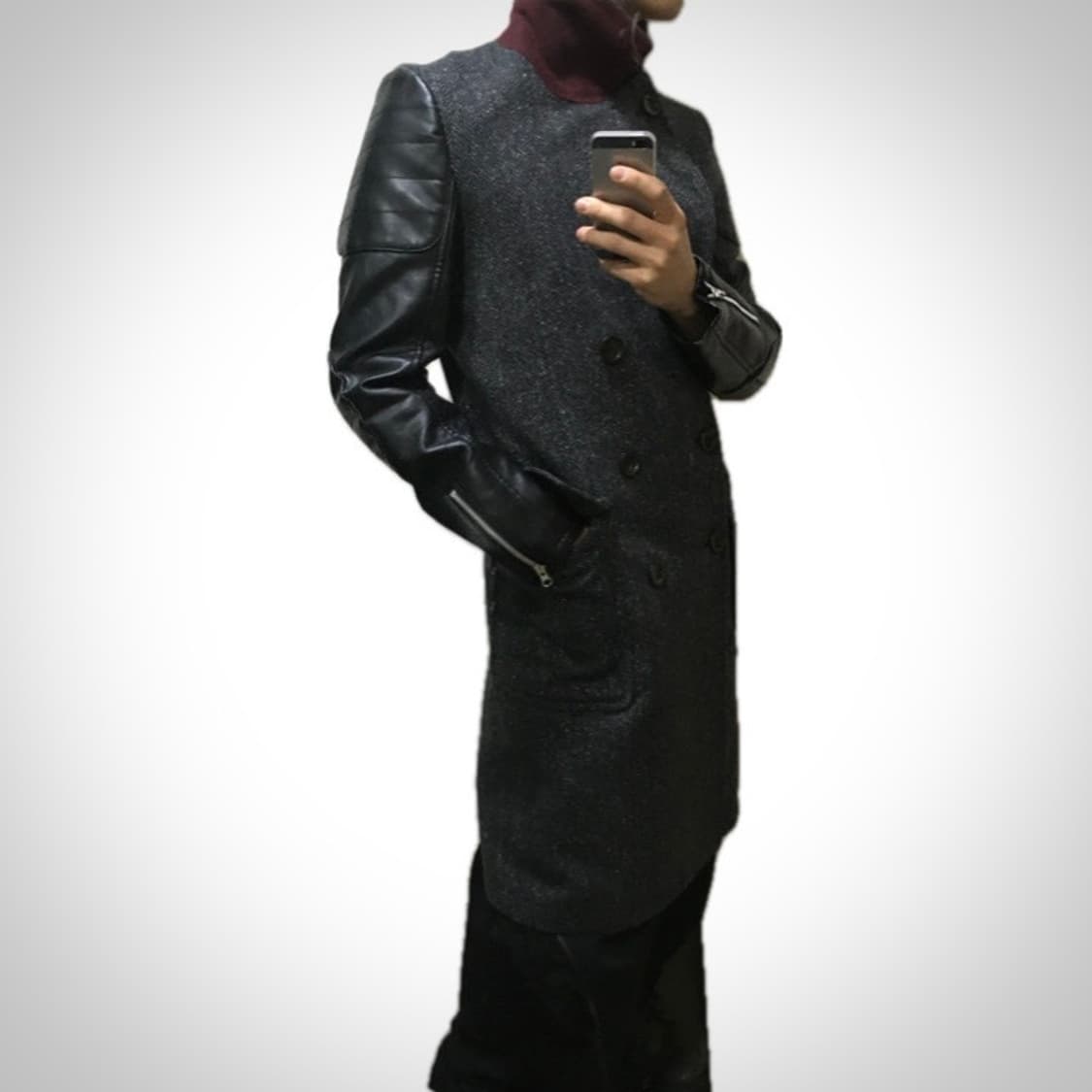 준야 와타나베 맨 17FW 런웨이 암레더 패치 더블 코트 상품이미지4